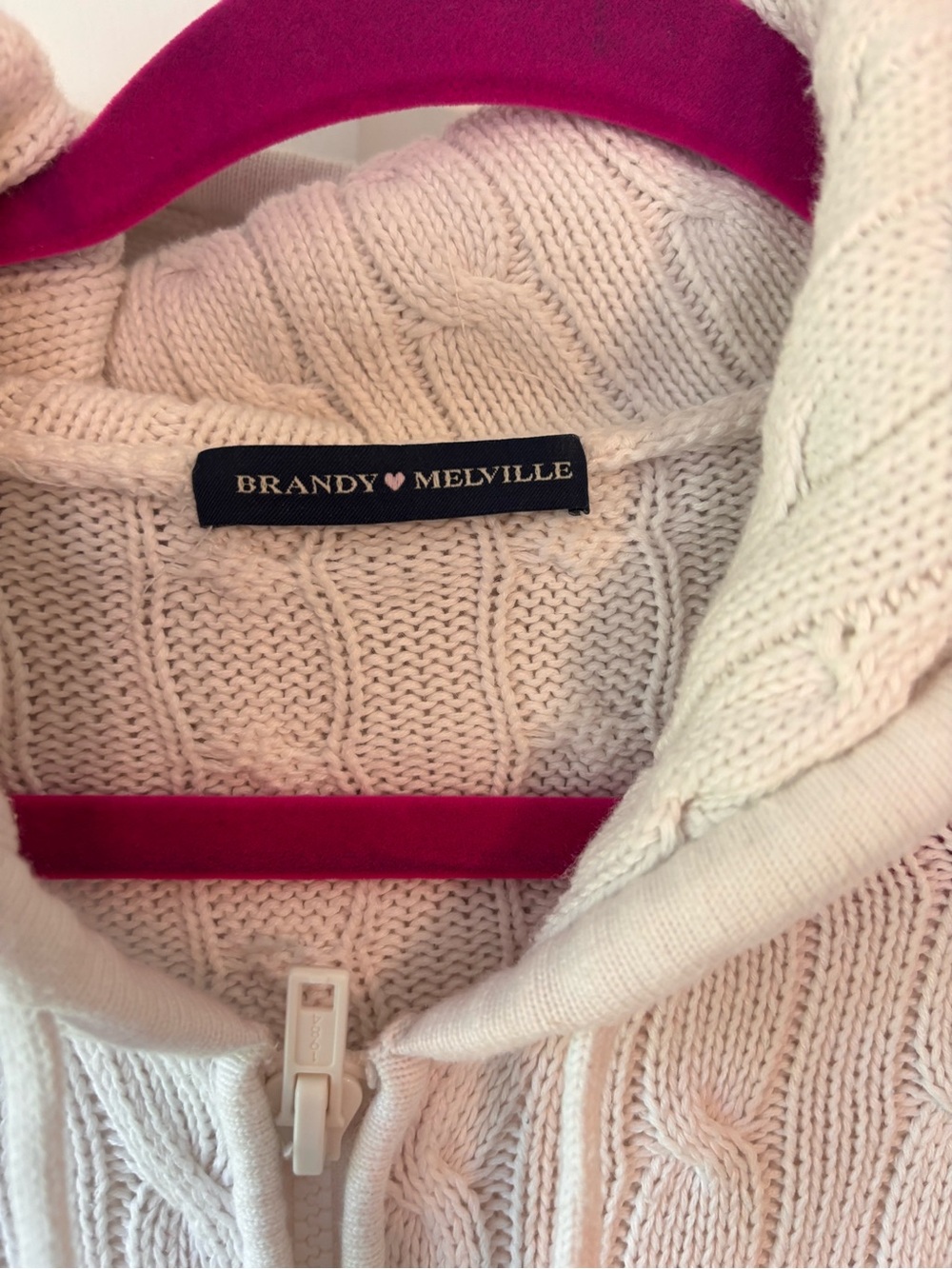 Brandy Melville Cream Cable Knit Zip Hoodie - Picture 5 of 7